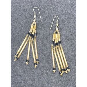 Gold and black beaded, dangling, unique, beautiful earrings good condition￼